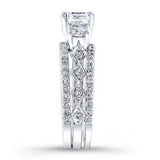 Vintage 3 Stone Diamond Ring Set With 2 Bands