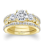 Vintage 3 Stone Diamond Ring Set With 2 Bands