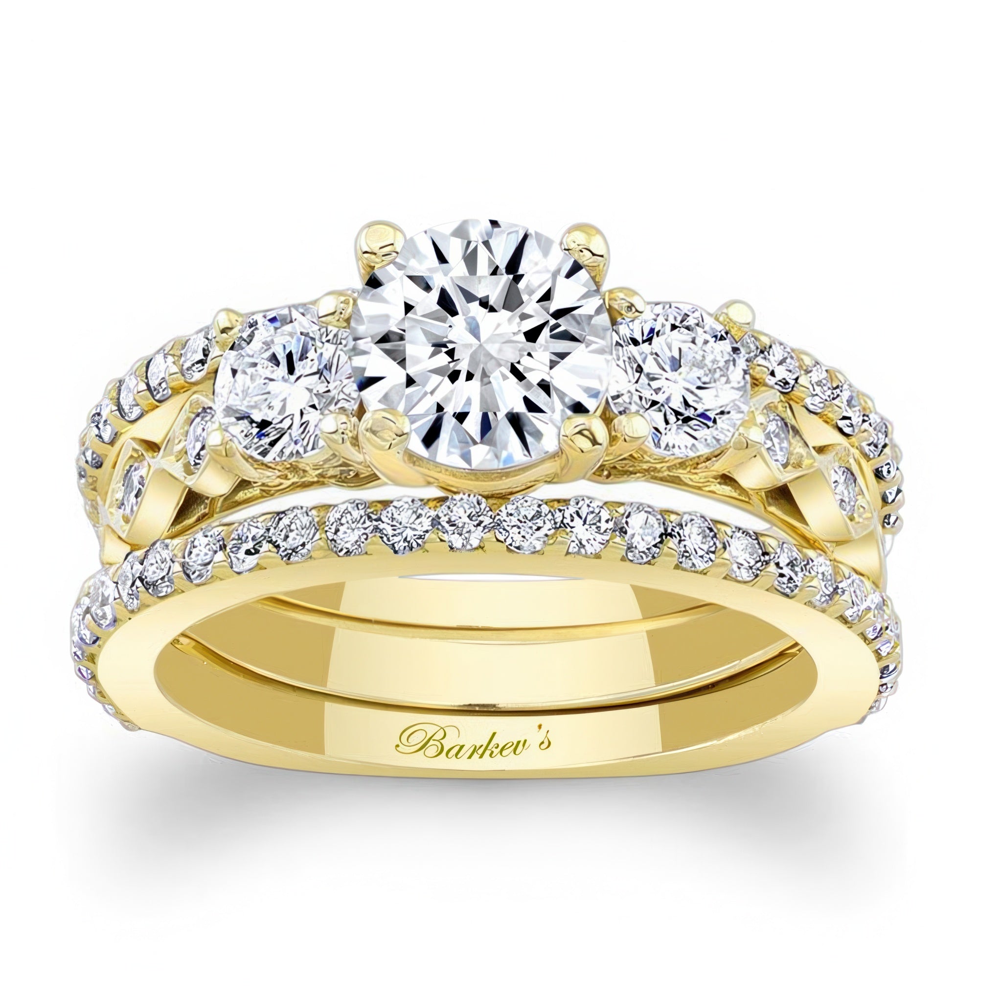 Vintage 3 Stone Diamond Ring Set With 2 Bands
