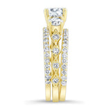 Vintage 3 Stone Diamond Ring Set With 2 Bands