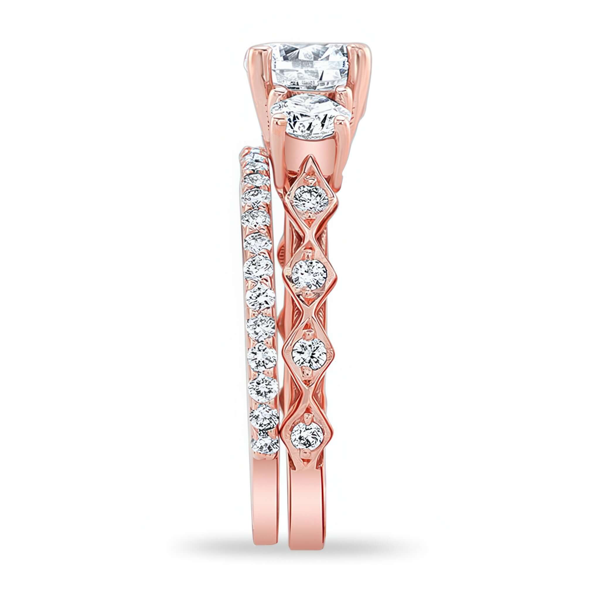 Vintage 3 Stone Diamond Ring Set