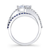 Blue Sapphire Accent Kite Set Engagement Ring