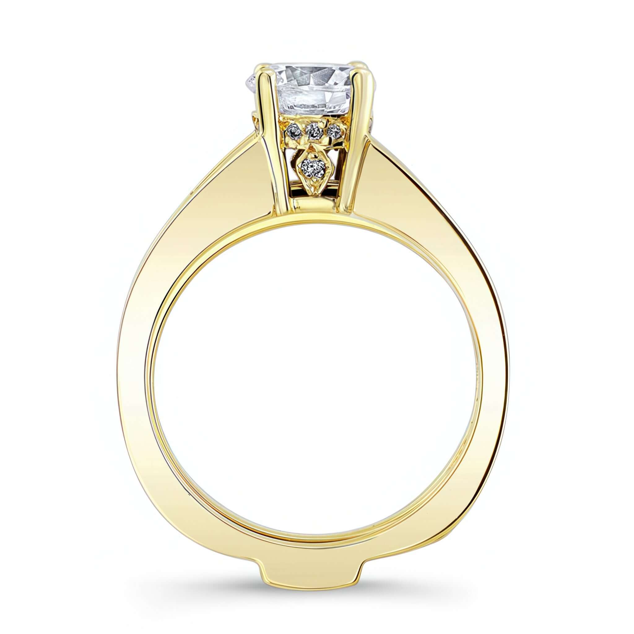 Interlock Bridal Set featuring a prong set round center and diamond accents in a split shank design.
