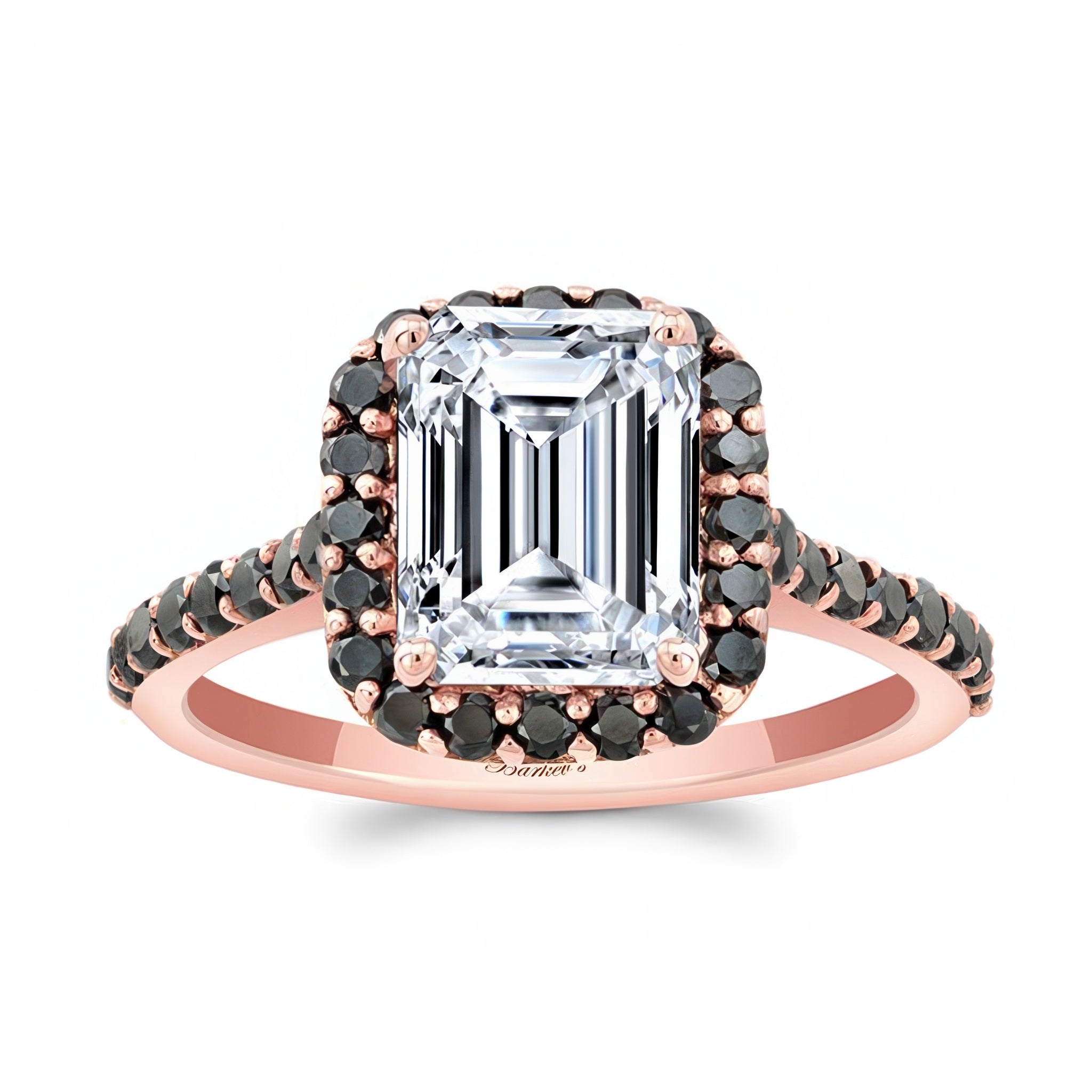 Emerald Cut Black Diamond Accent Halo Ring