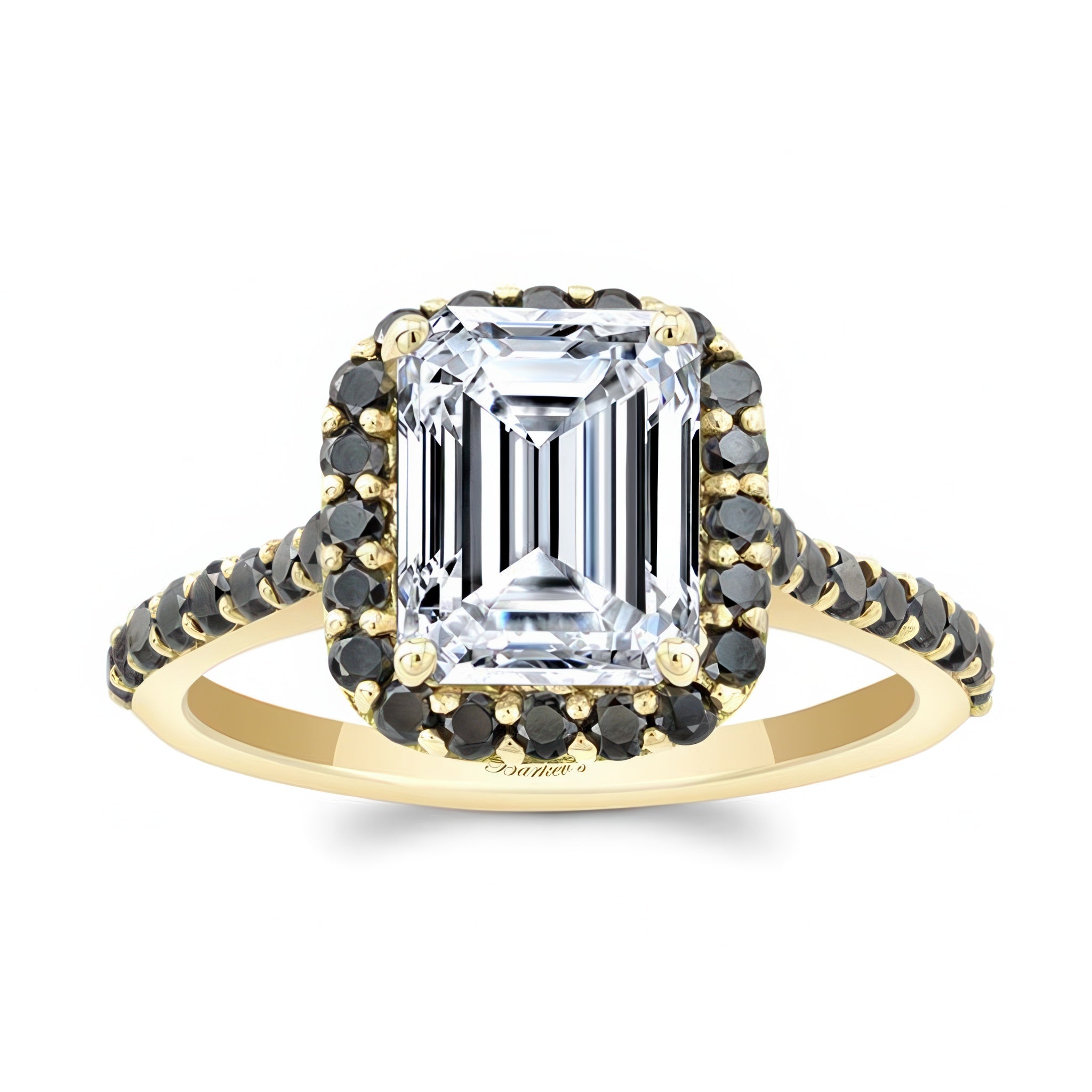Emerald Cut Black Diamond Accent Halo Ring
