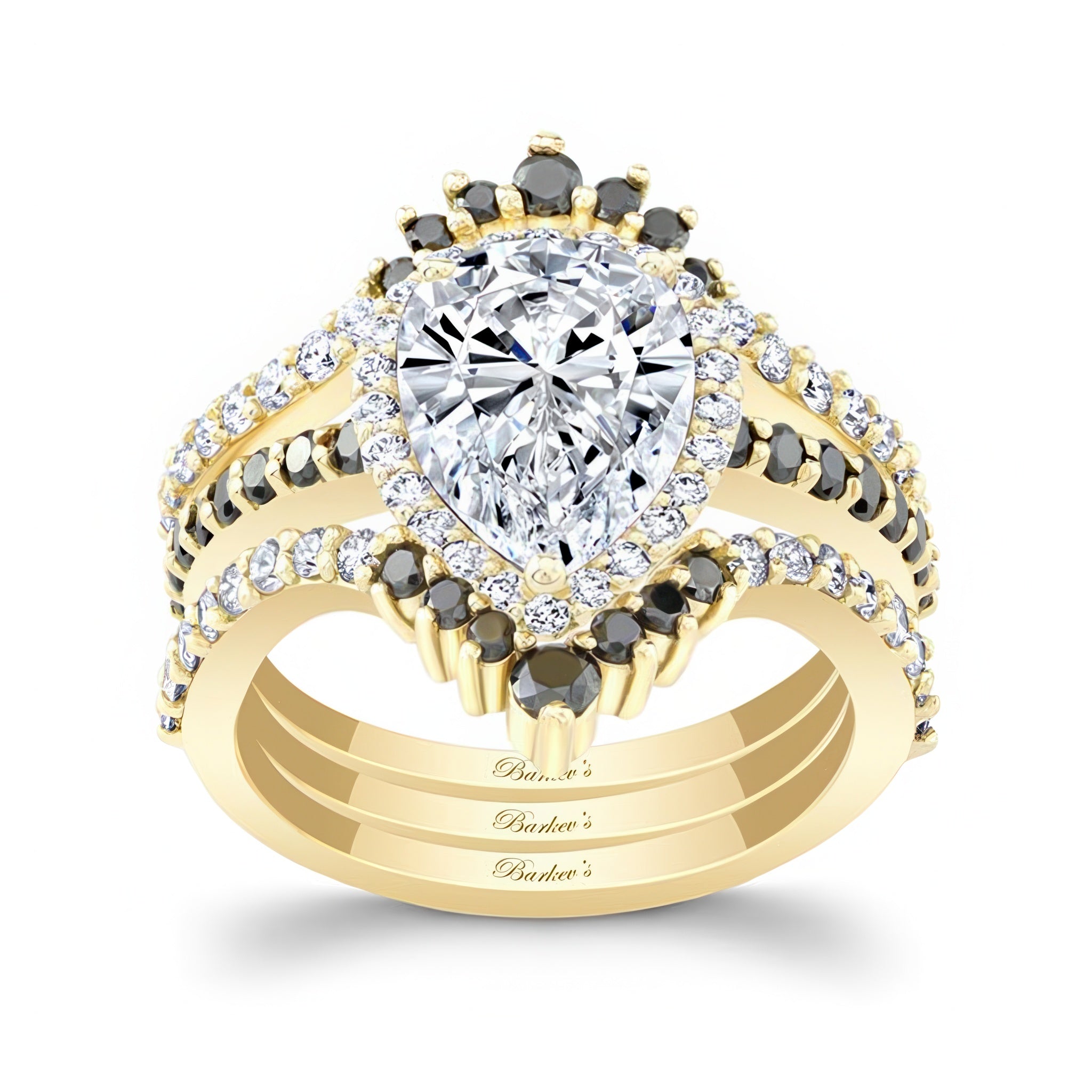 Pear Shaped Black Diamond Accent Wedding Set With 2 Bands