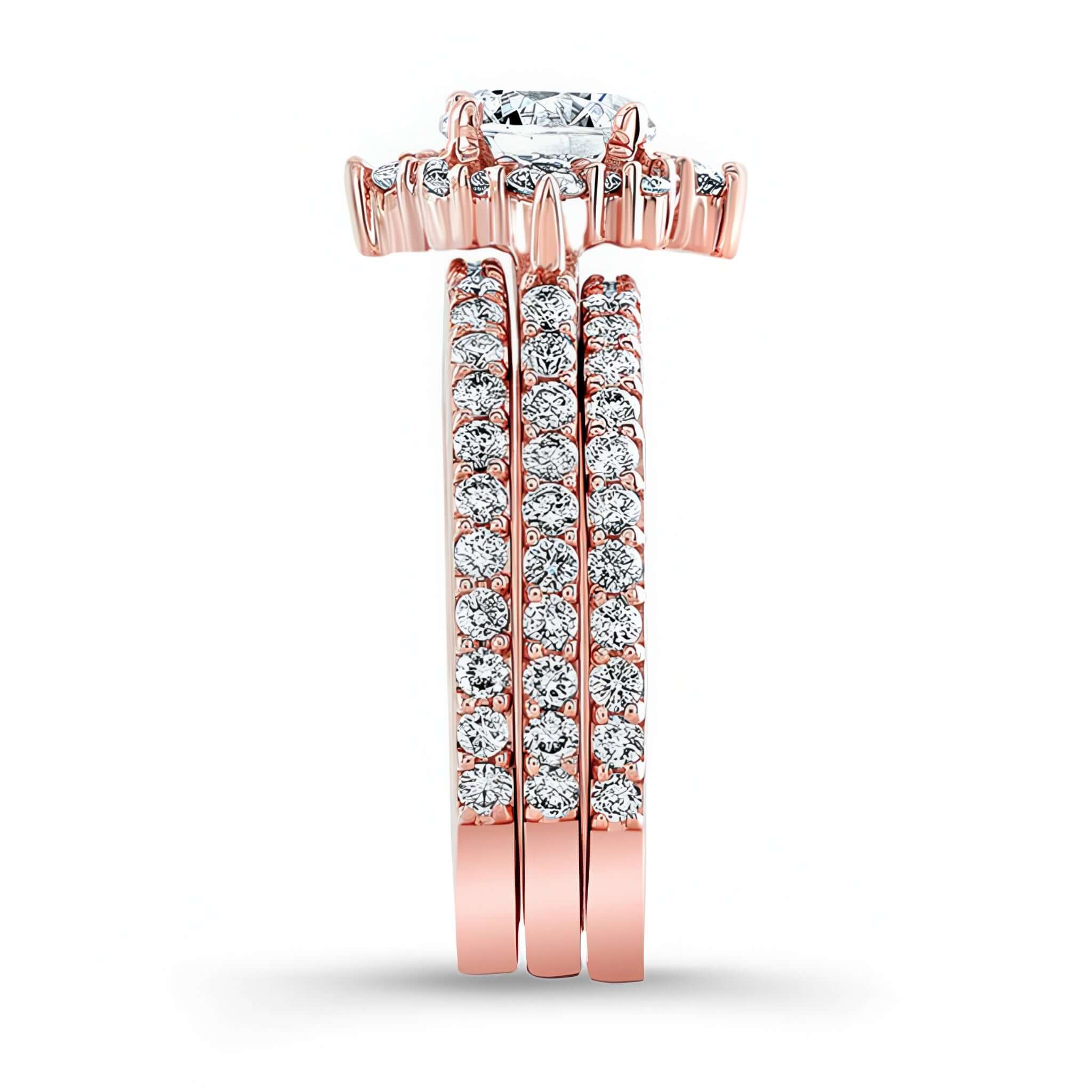 Classic Halo Diamond Bridal Set With 2 Bands