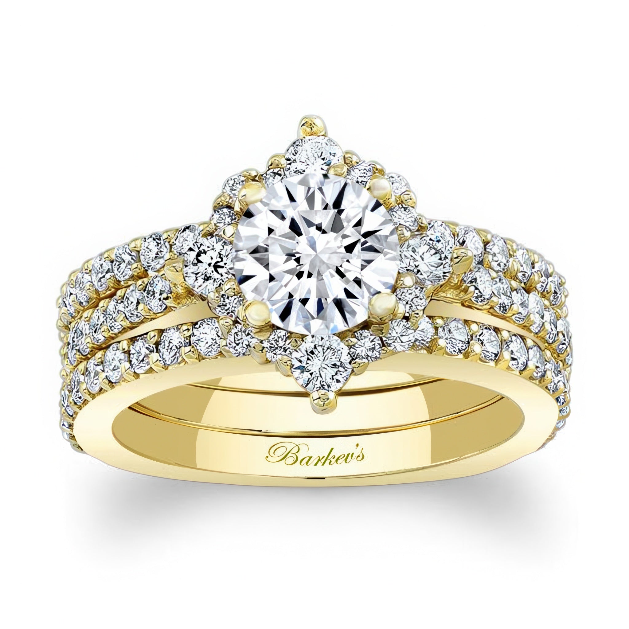 Classic Halo Diamond Bridal Set With 2 Bands