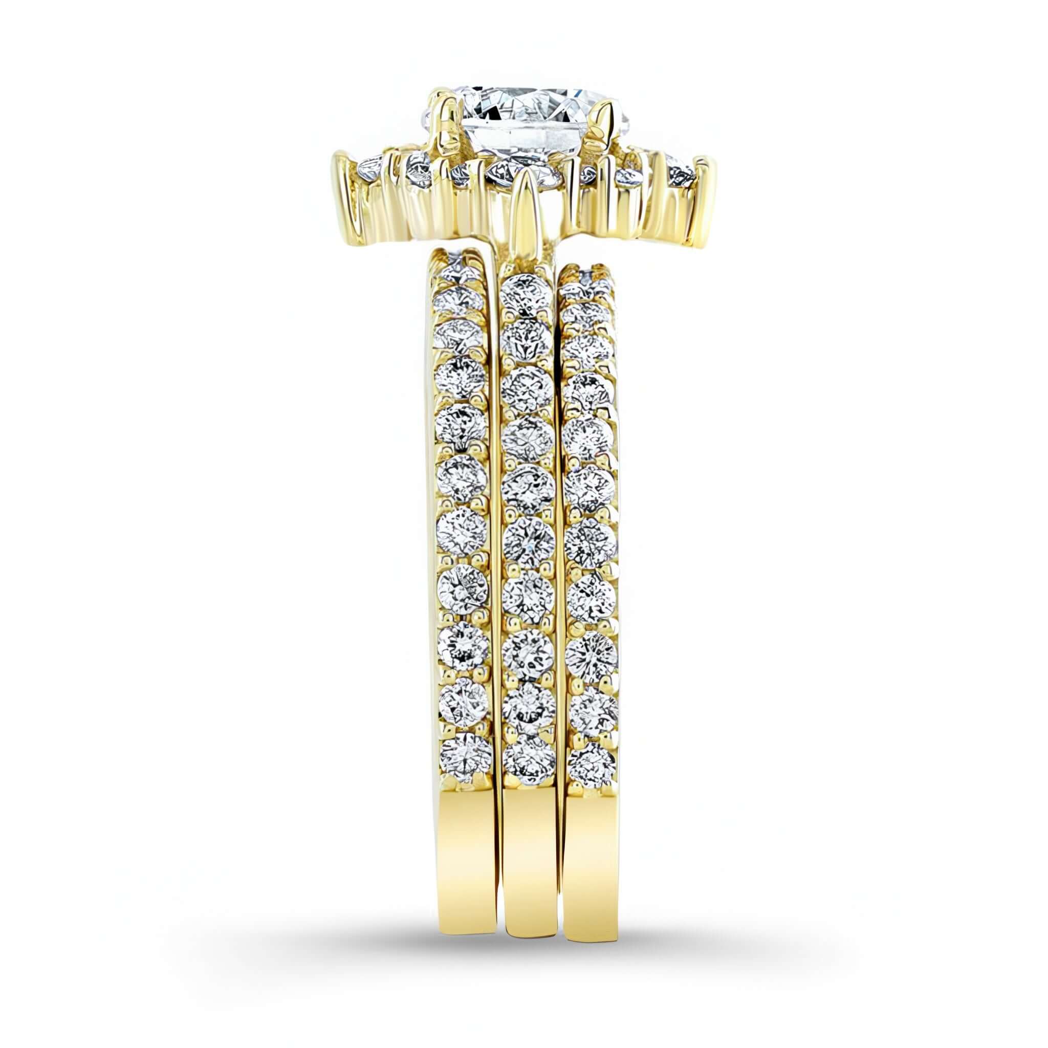Classic Halo Moissanite Bridal Set With 2 Bands