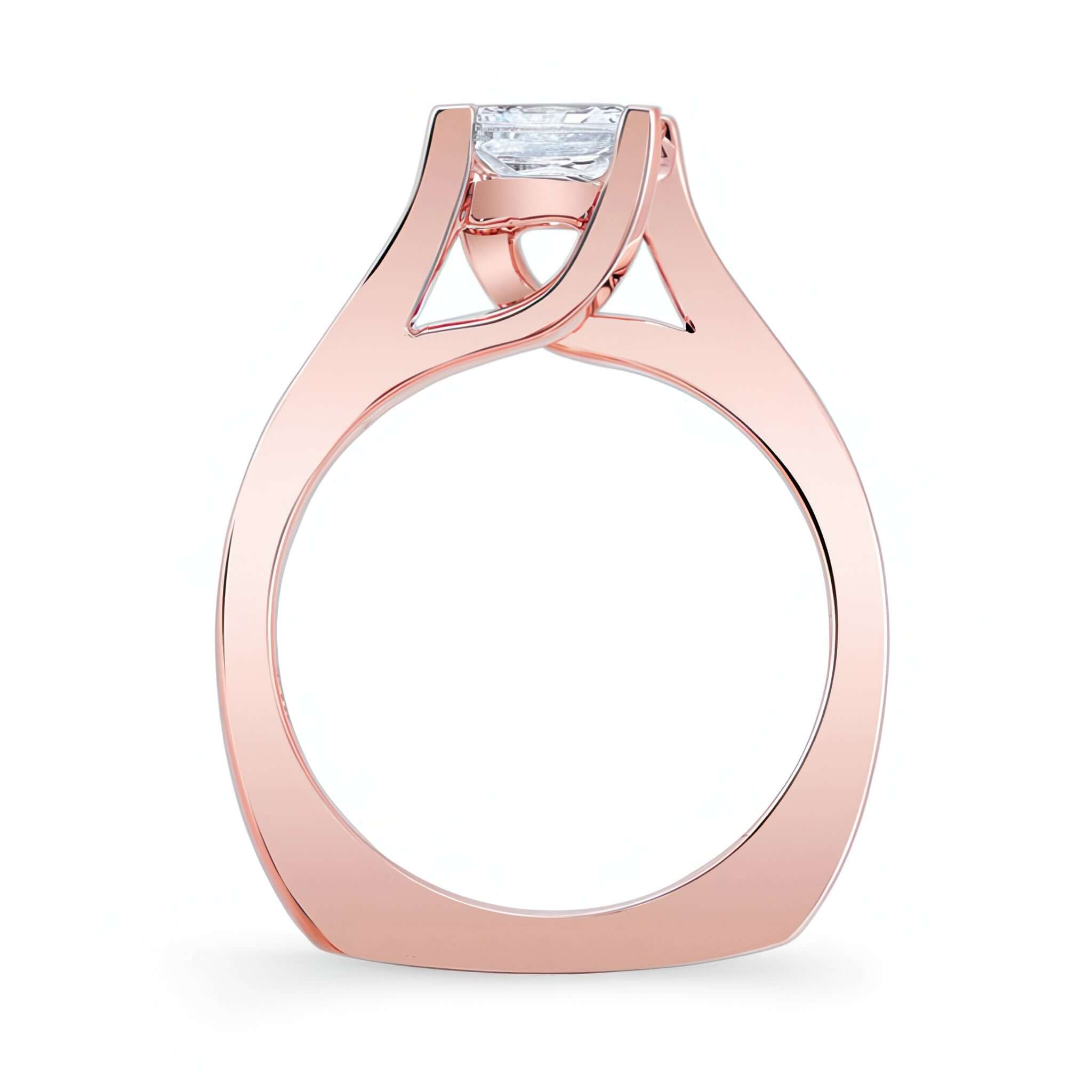 1.25 Carat Princess Cut Lab Diamond Solitaire Ring with a prong set center in a rose gold band.