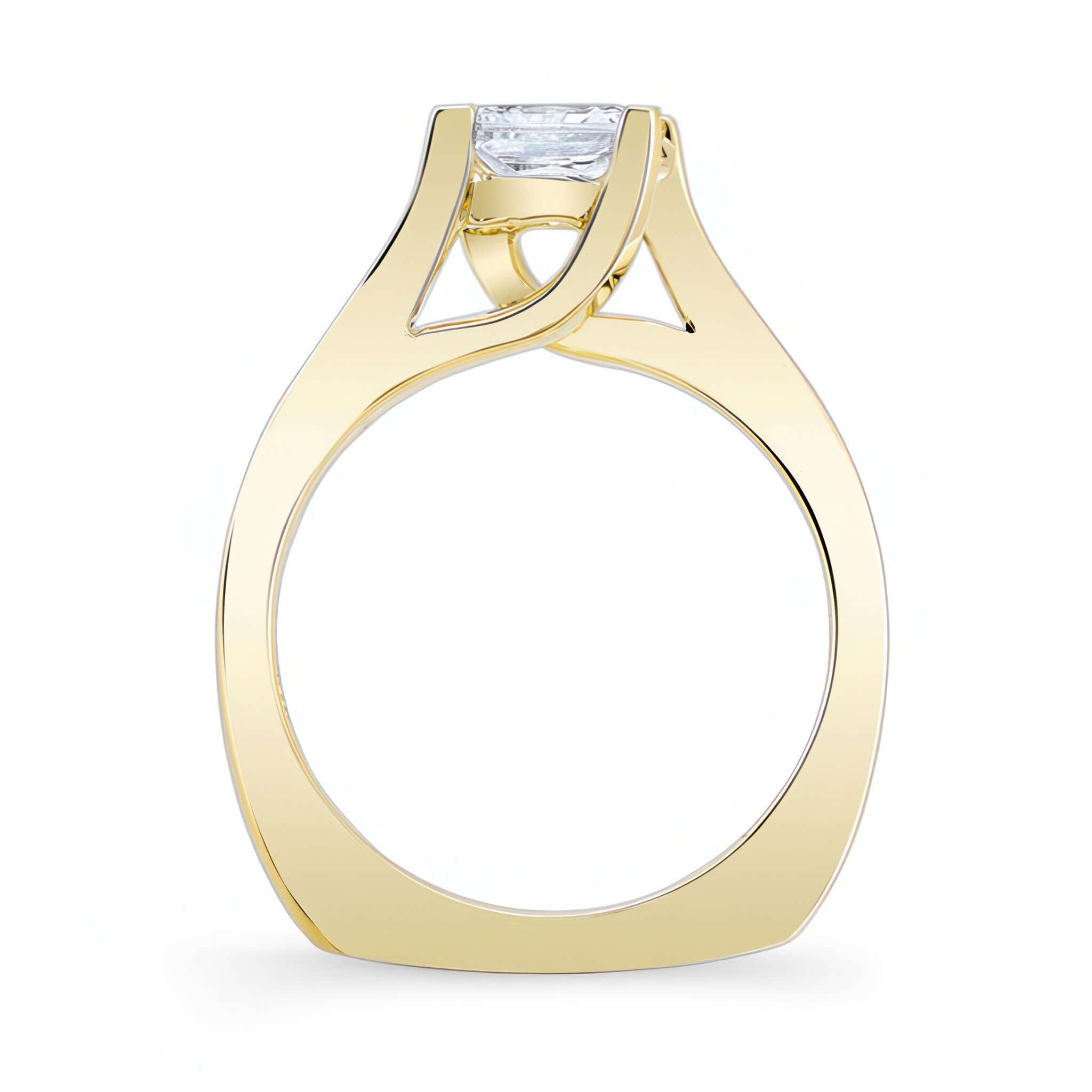 1.25 Carat Princess Cut Lab Diamond Solitaire Ring in a sleek yellow gold setting.
