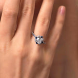 Halo Cushion Cut Blue Sapphire Accent Ring