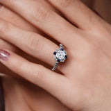 Halo Cushion Cut Blue Sapphire Accent Ring