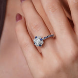 Halo Cushion Cut Blue Sapphire Accent Ring