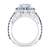 Halo Cushion Cut Blue Sapphire Accent Ring