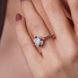 Halo Cushion Cut Blue Sapphire Accent Ring