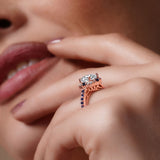 Halo Cushion Cut Blue Sapphire Accent Ring