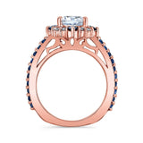 Halo Cushion Cut Blue Sapphire Accent Ring