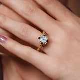Halo Cushion Cut Blue Sapphire Accent Ring