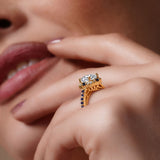 Halo Cushion Cut Blue Sapphire Accent Ring