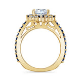 Halo Cushion Cut Blue Sapphire Accent Ring