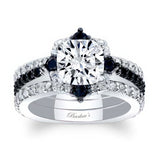 Halo Cushion Cut Black Diamond Accent wedding Ring Set With 2 Bands