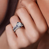 Halo Cushion Cut Blue Sapphire Accent wedding Ring Set With 2 Bands