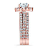 Halo Cushion Cut wedding Ring Set With 2 Bands