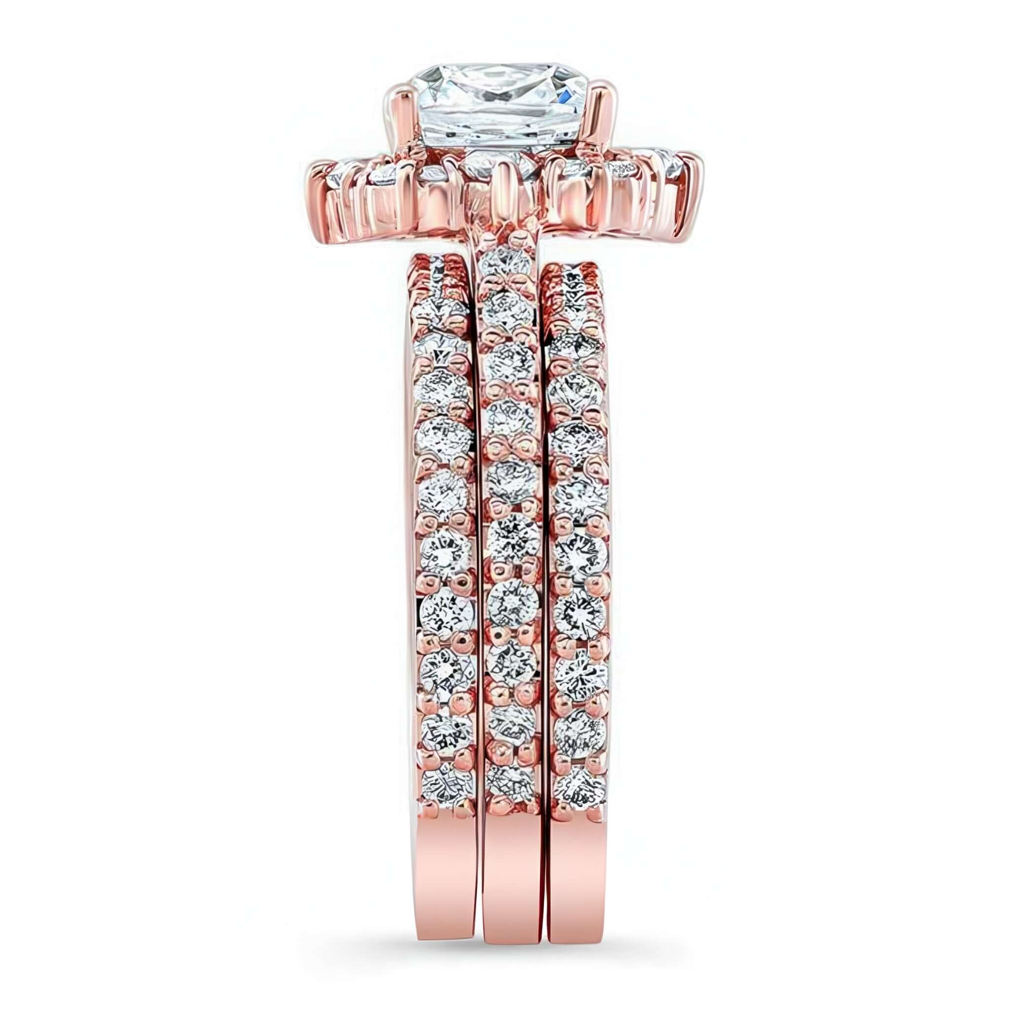 Halo Cushion Cut wedding Ring Set With 2 Bands