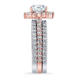Halo Cushion Cut wedding Ring Set With 2 Bands