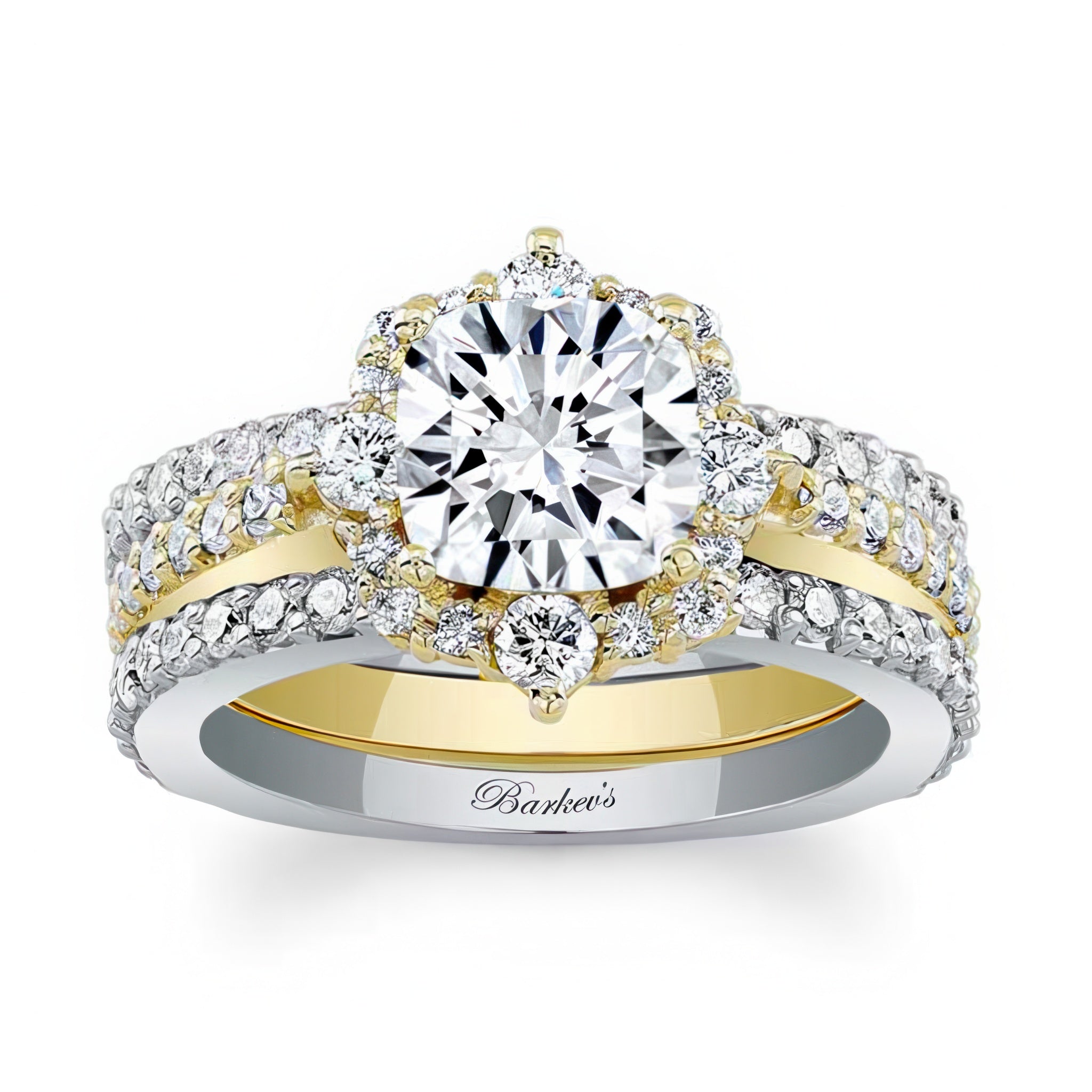 Halo Cushion Cut wedding Ring Set With 2 Bands