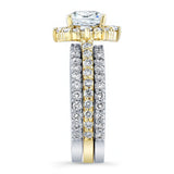 Halo Cushion Cut wedding Ring Set With 2 Bands