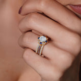 Halo Cushion Cut Blue Sapphire Accent wedding Ring Set With 2 Bands