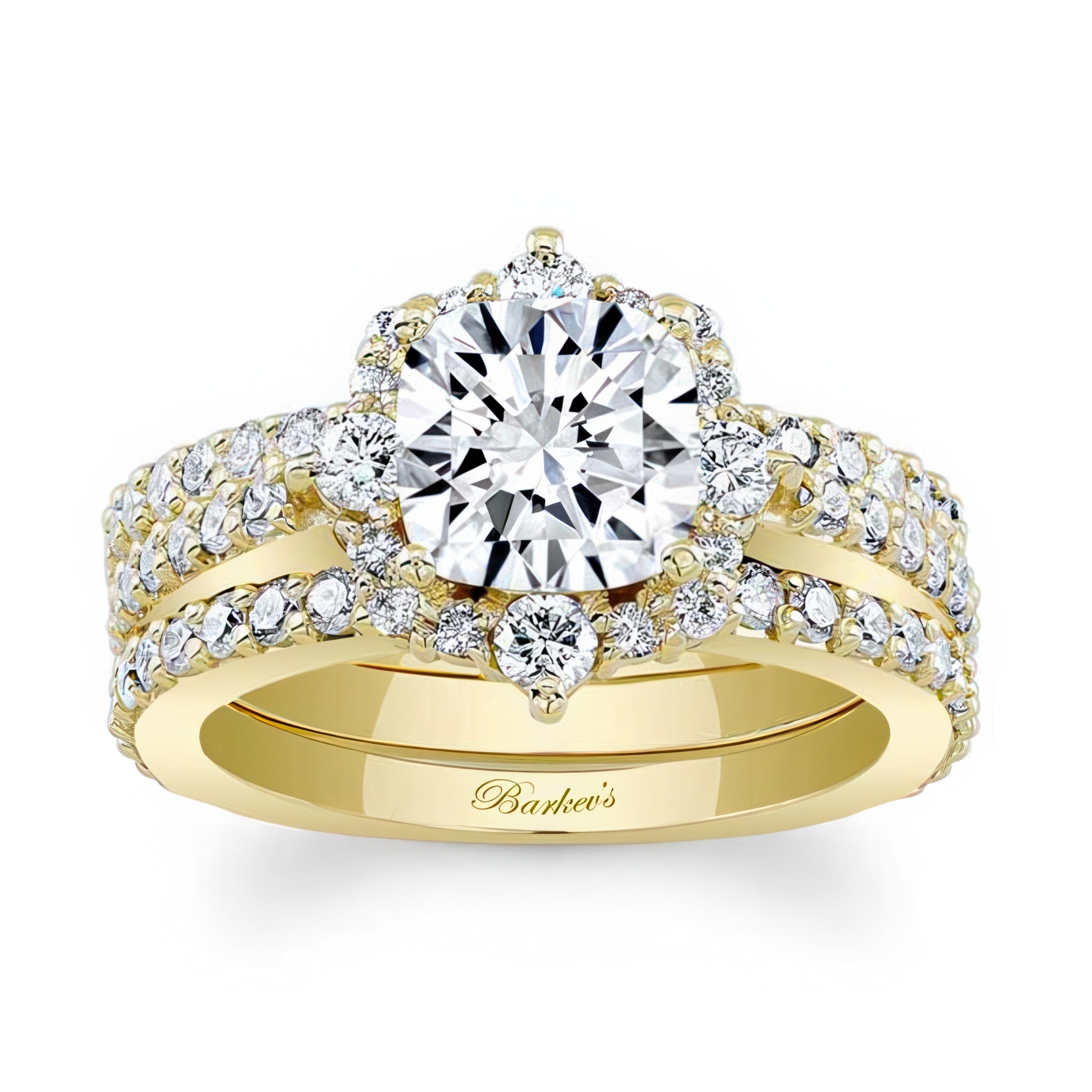 Halo Cushion Cut wedding Ring Set With 2 Bands