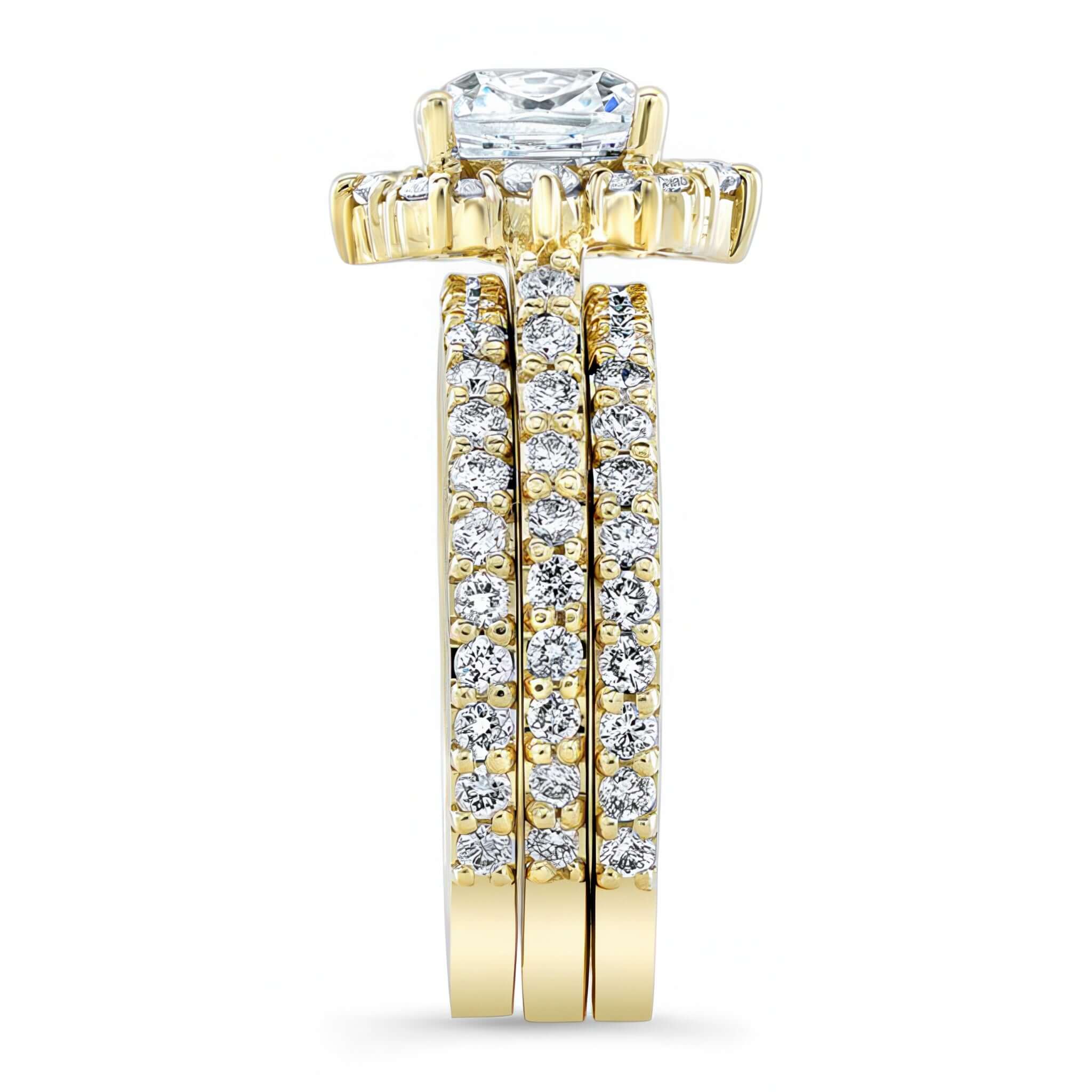 Halo Cushion Cut Moissanite Wedding Ring Set With 2 Bands