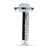 Halo Cushion Cut Black Diamond Accent wedding Ring Set