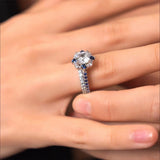 Halo Cushion Cut Blue Sapphire Accent wedding Ring Set