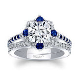 Halo Cushion Cut Blue Sapphire Accent wedding Ring Set