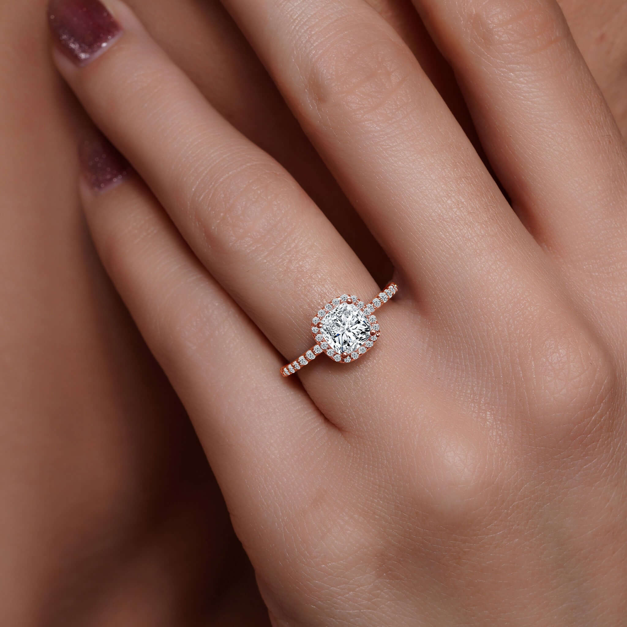 1 Carat Cushion Cut Halo Engagement Ring