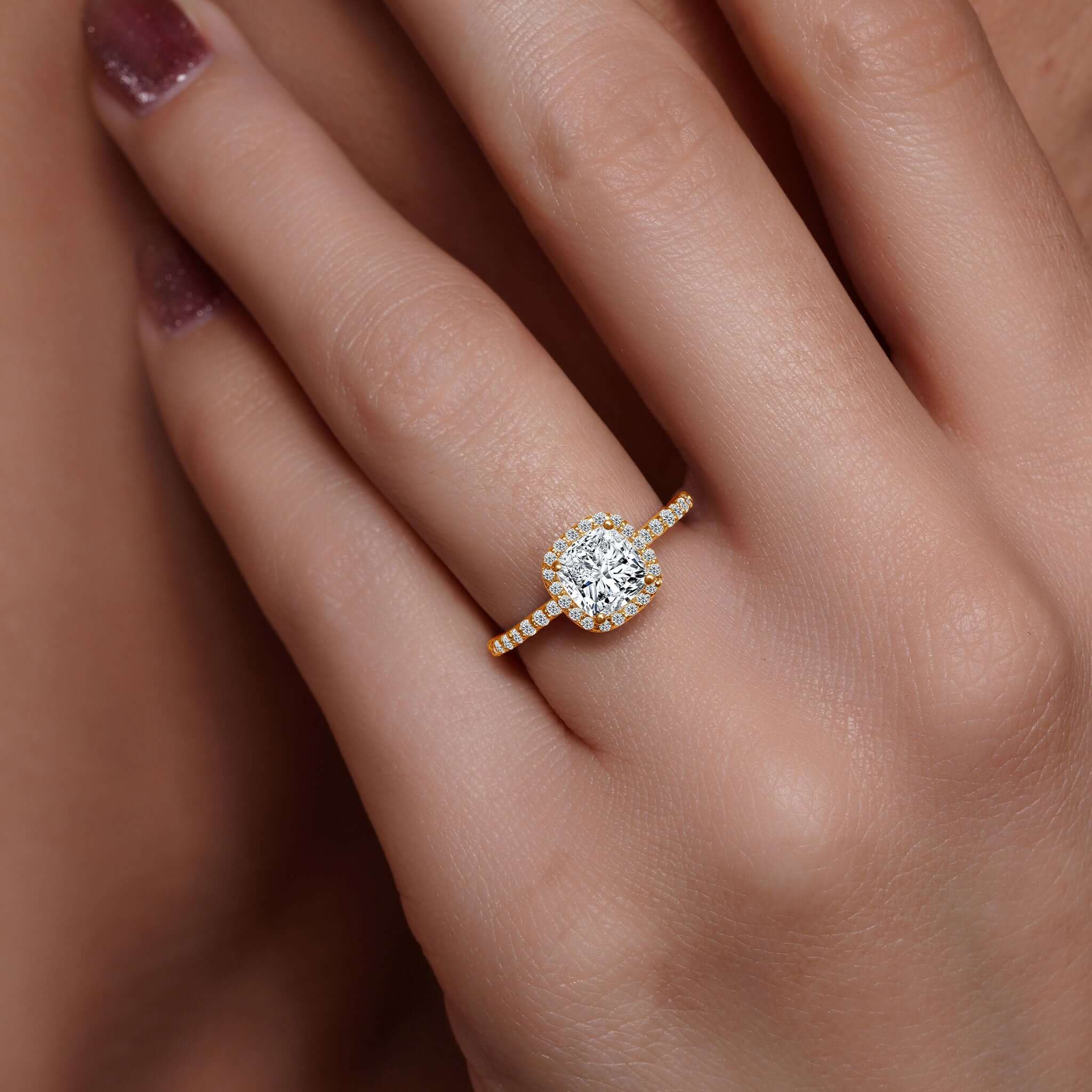 1 Carat Cushion Cut Moissanite Halo Engagement Ring