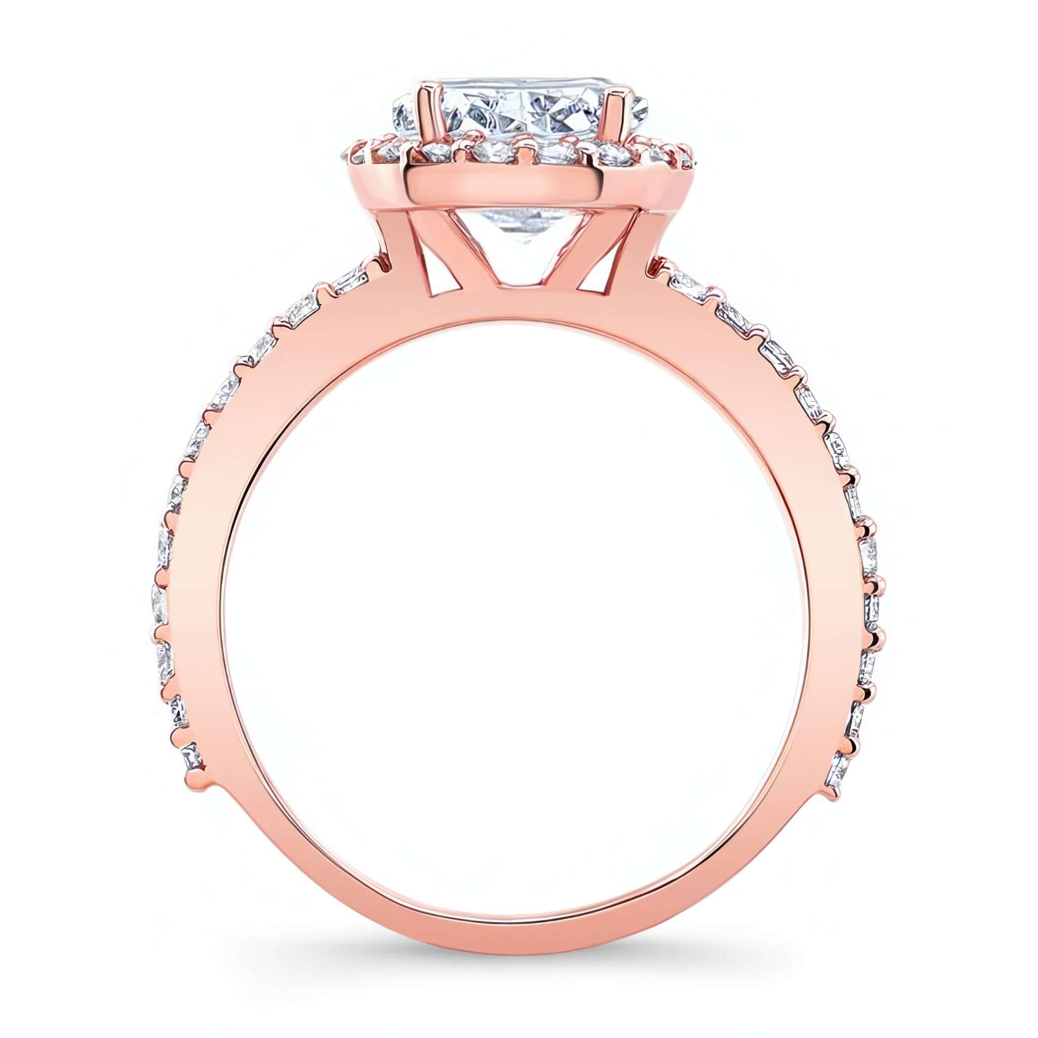 2 Carat Oval Lab Diamond Halo Engagement Ring with shared prong set diamonds and dainty shank.
