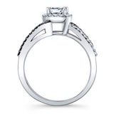 Rectangle Halo Black Diamond Accent Engagement Ring