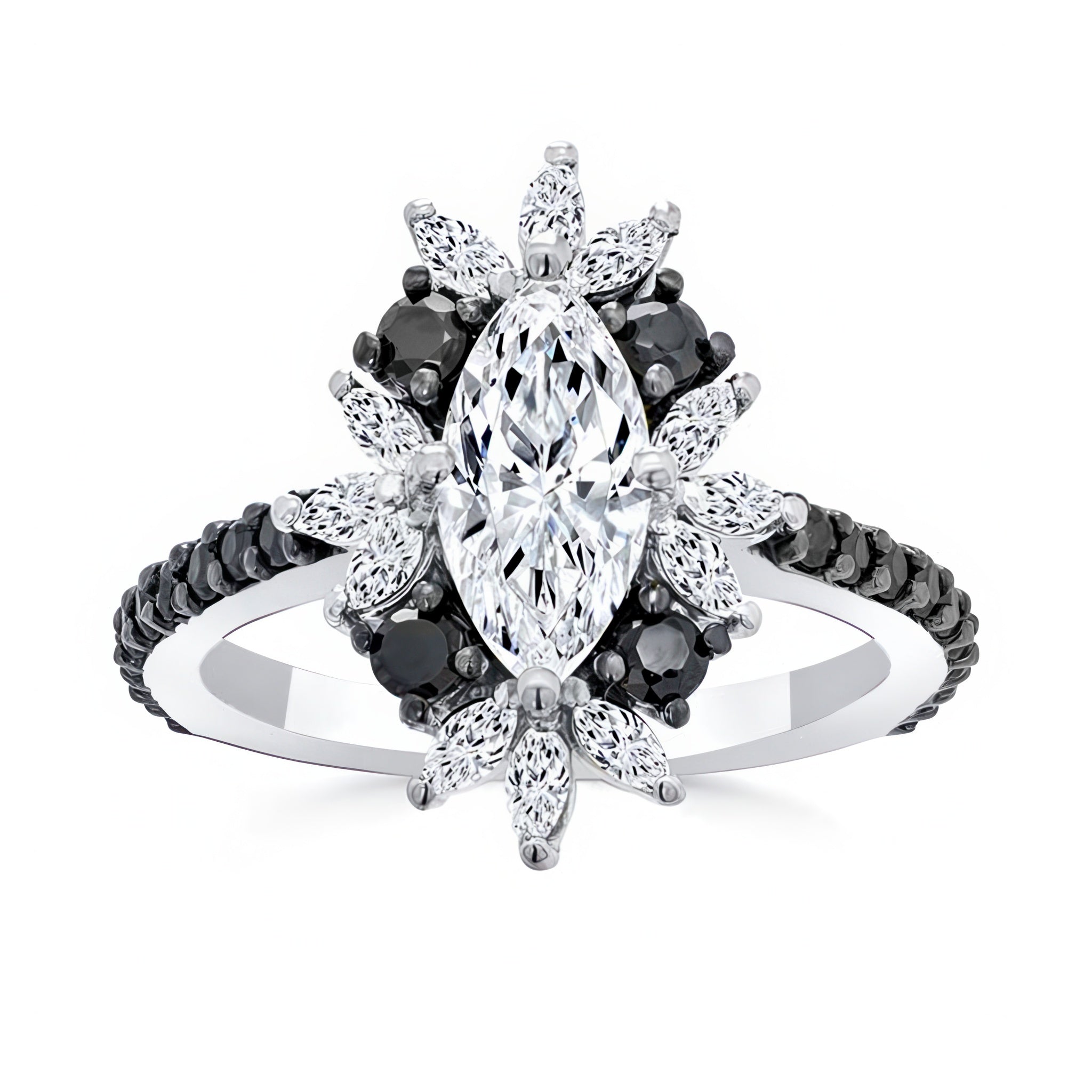 Marquise Black Diamond Accent Engagement Ring