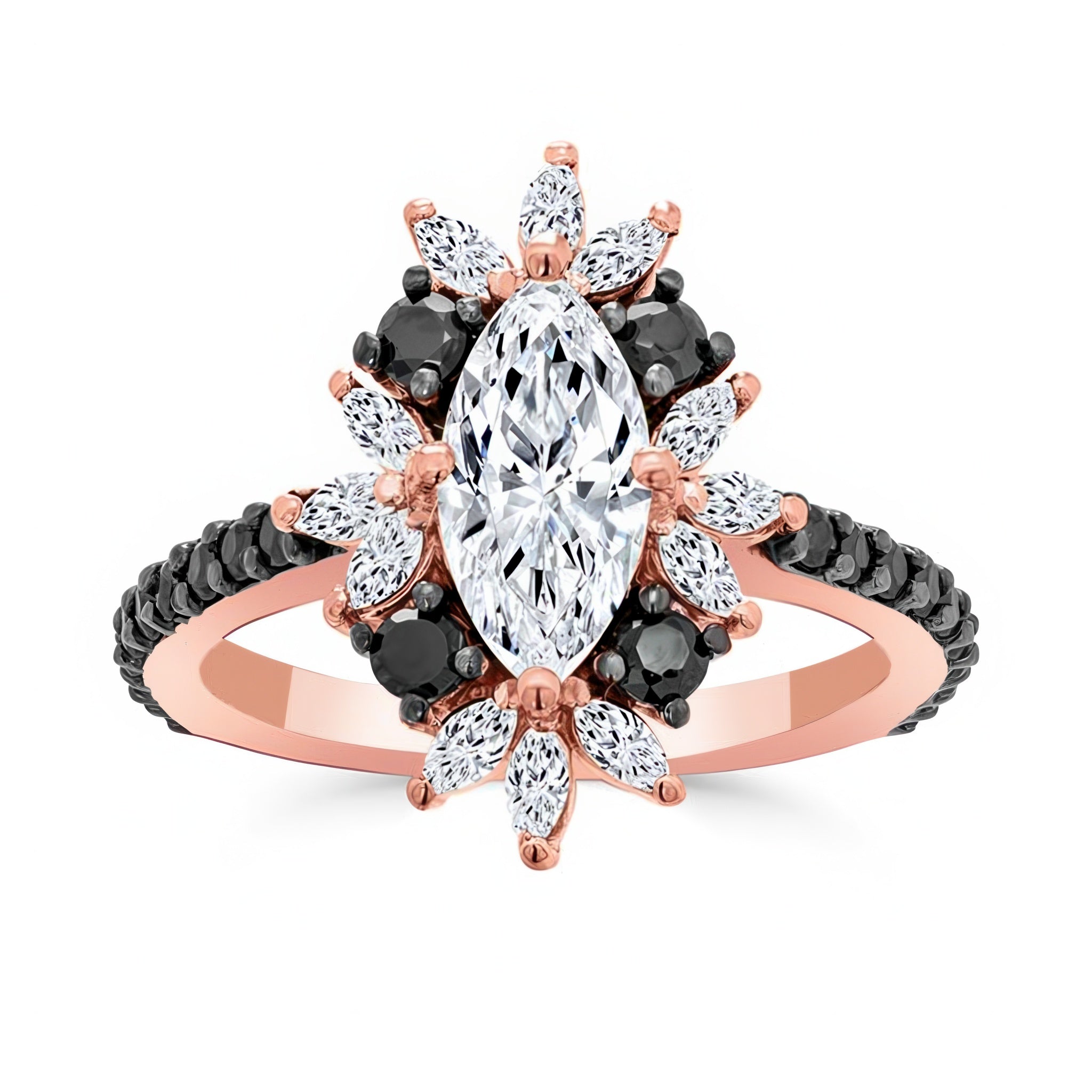 Marquise Black Diamond Accent Engagement Ring