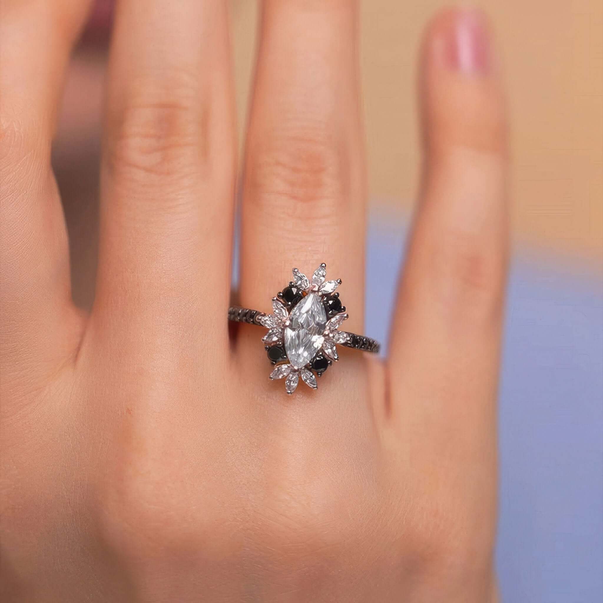 Marquise Black Diamond Accent Engagement Ring