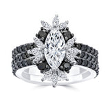 Marquise Moissanite Wedding Set With Black DIamonds And 2 Bands