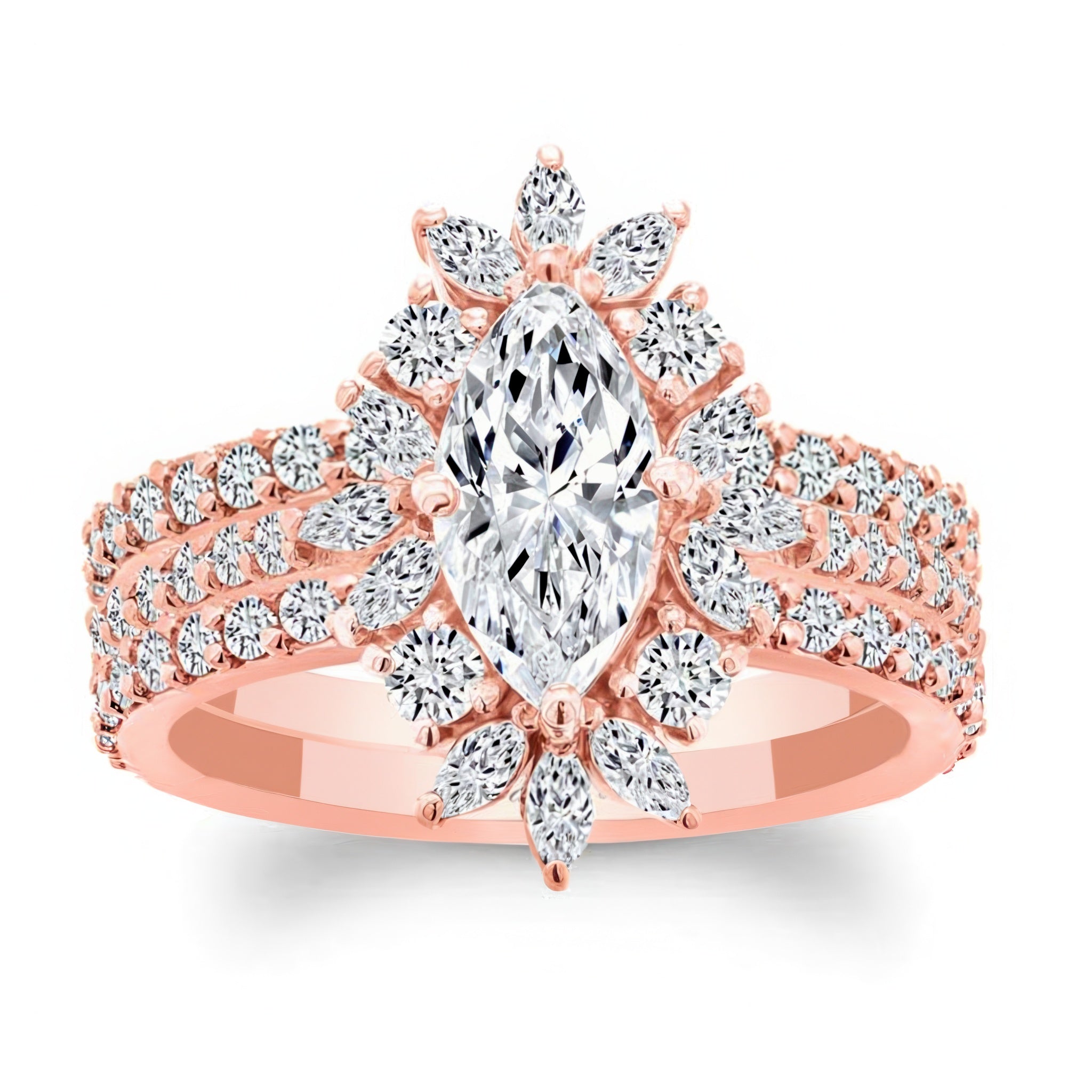 Marquise Diamond Wedding Set With 2 Bands