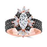 Marquise Moissanite Wedding Set With Black DIamonds And 2 Bands