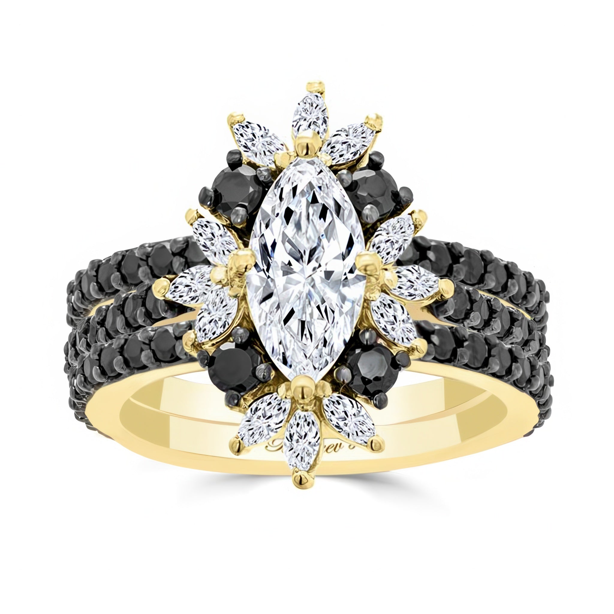 Marquise Moissanite Wedding Set With Black DIamonds And 2 Bands