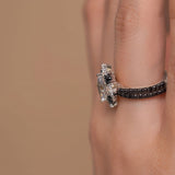 Marquise Moissanite Wedding Set With Black DIamonds